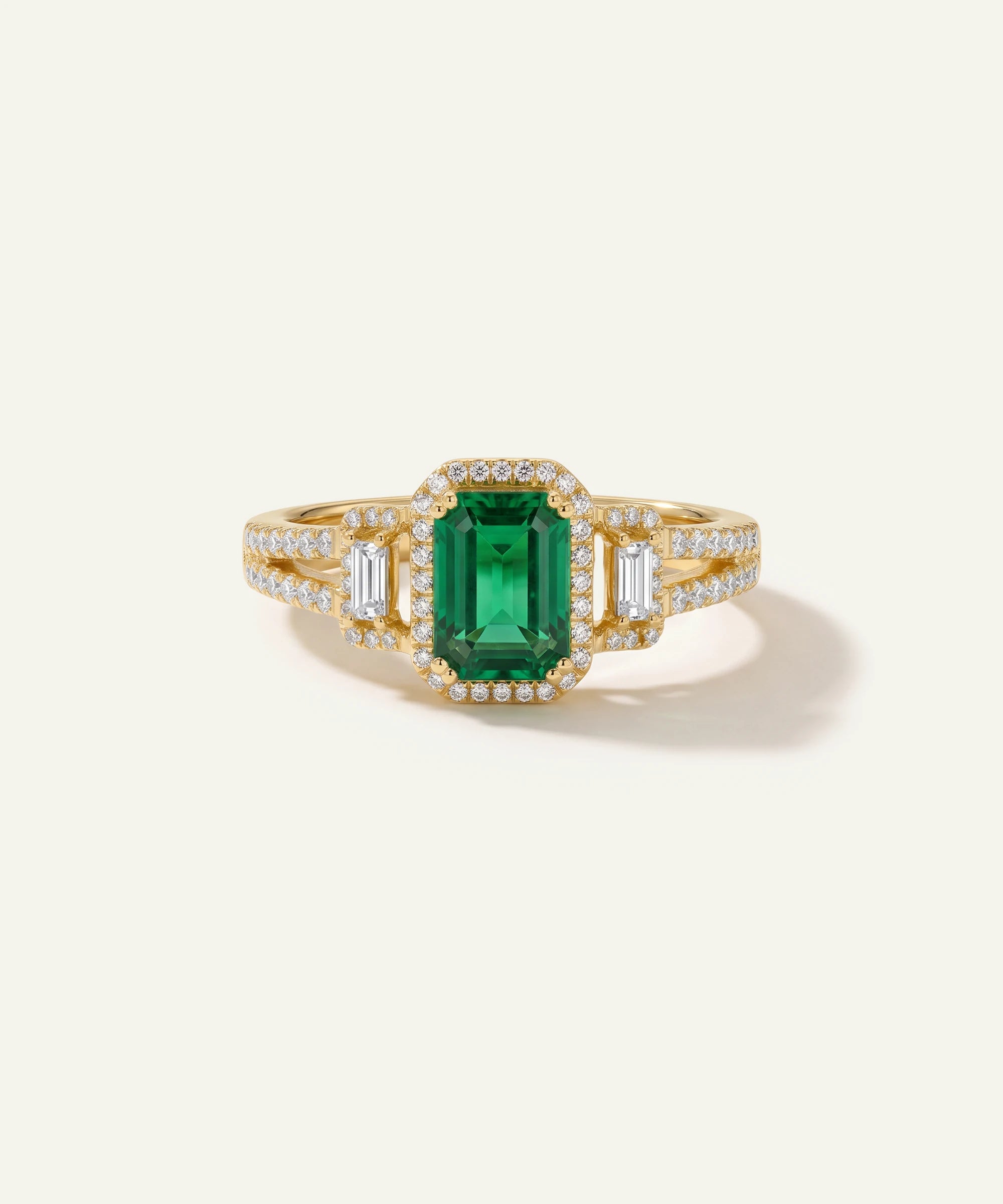Aanika V. Emerald & Diamond Emerald-Cut Three-Stone Split Shank Ring -