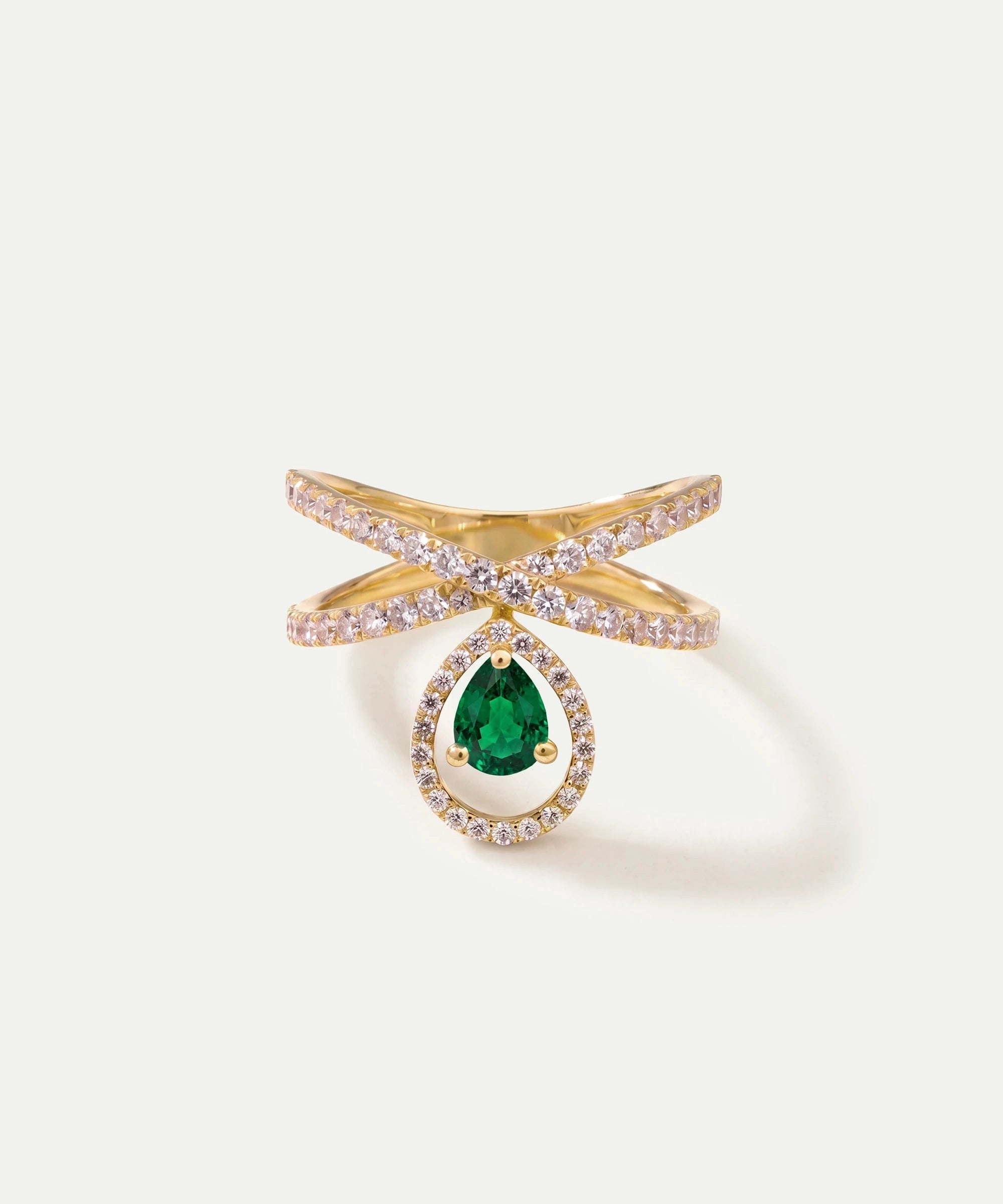 Aanika V. Emerald & Diamond Crossover Drop Ring