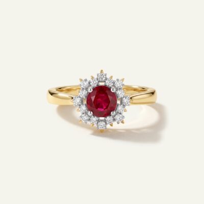 Aanika V. Ruby & Diamond Round Halo Ring- 0.33 Ct. T.W.