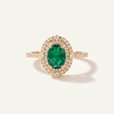 Aanika V. Emerald & Diamond Double Halo Ring