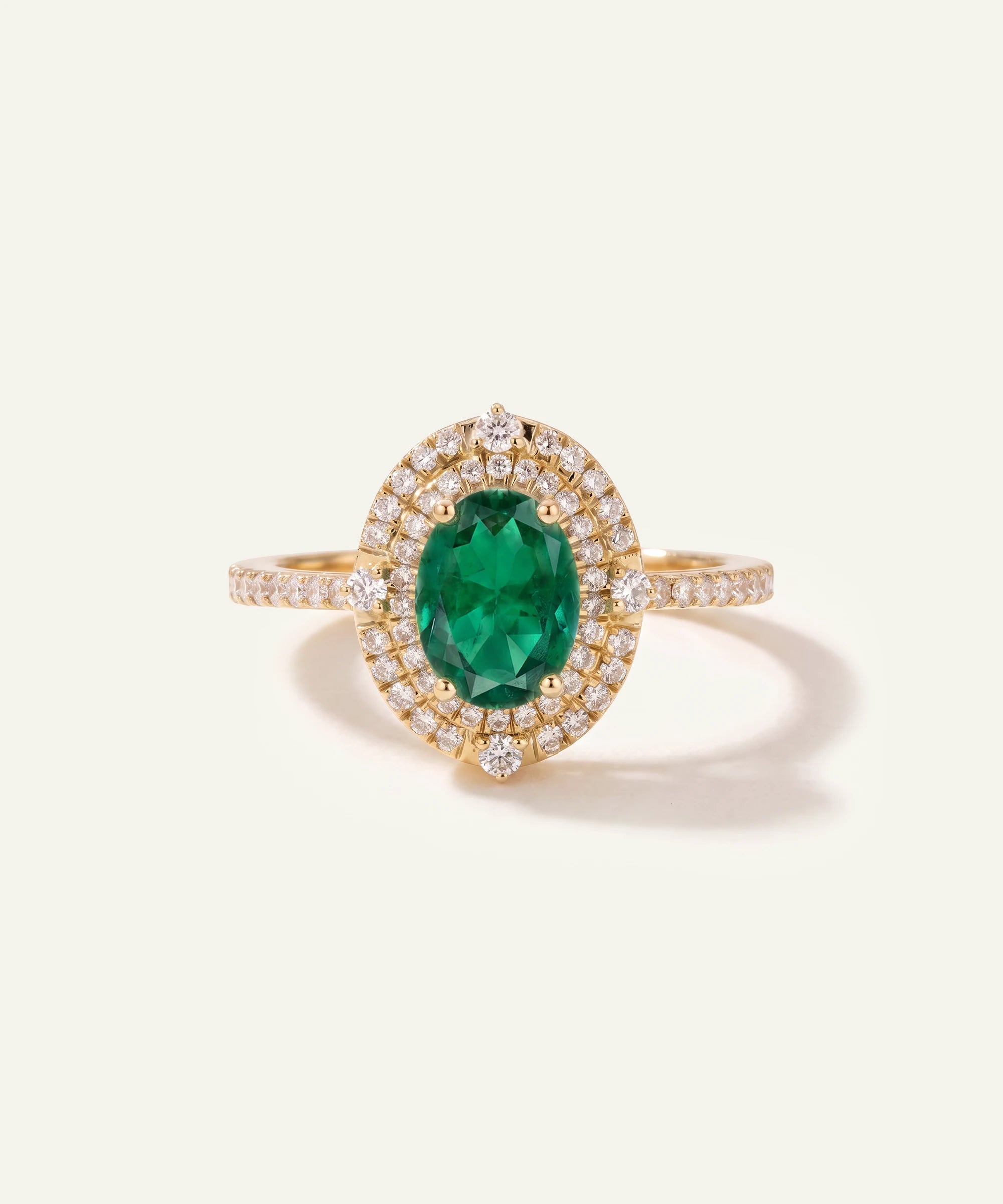Aanika V. Emerald & Diamond Double Halo Ring