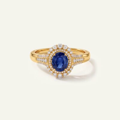Aanika V. Sapphire & Diamond Double Halo Ring