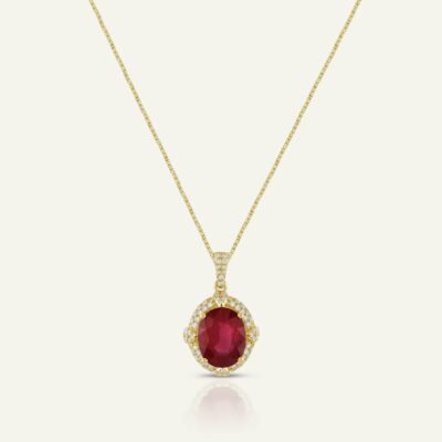 Aanika V. Lab Created Ruby & Diamond Oval Halo Pendant - 4.50 Ct. T.W.