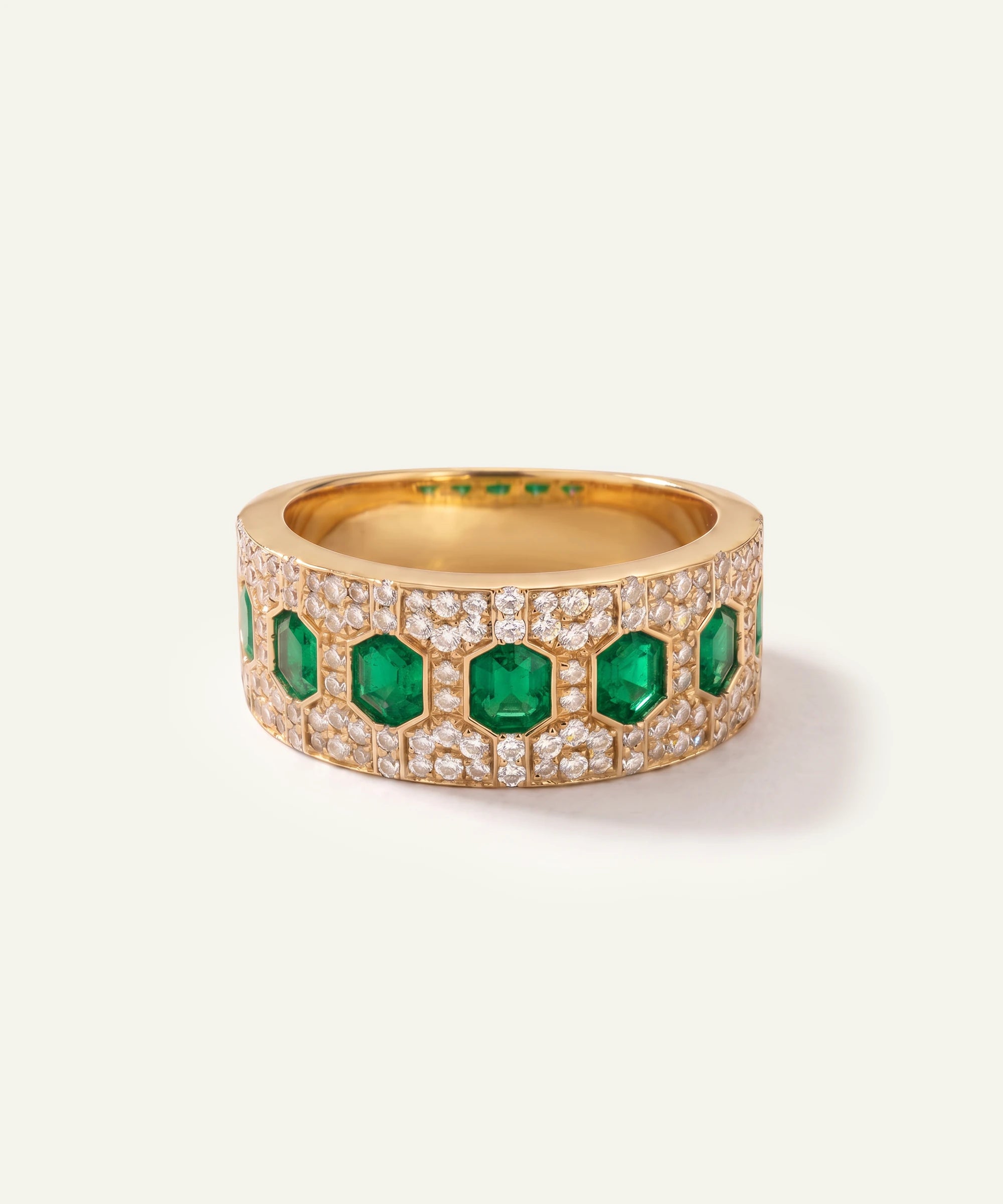 Aanika V. Emerald & Diamond Wide Band - 1.60 Ct. T.W.