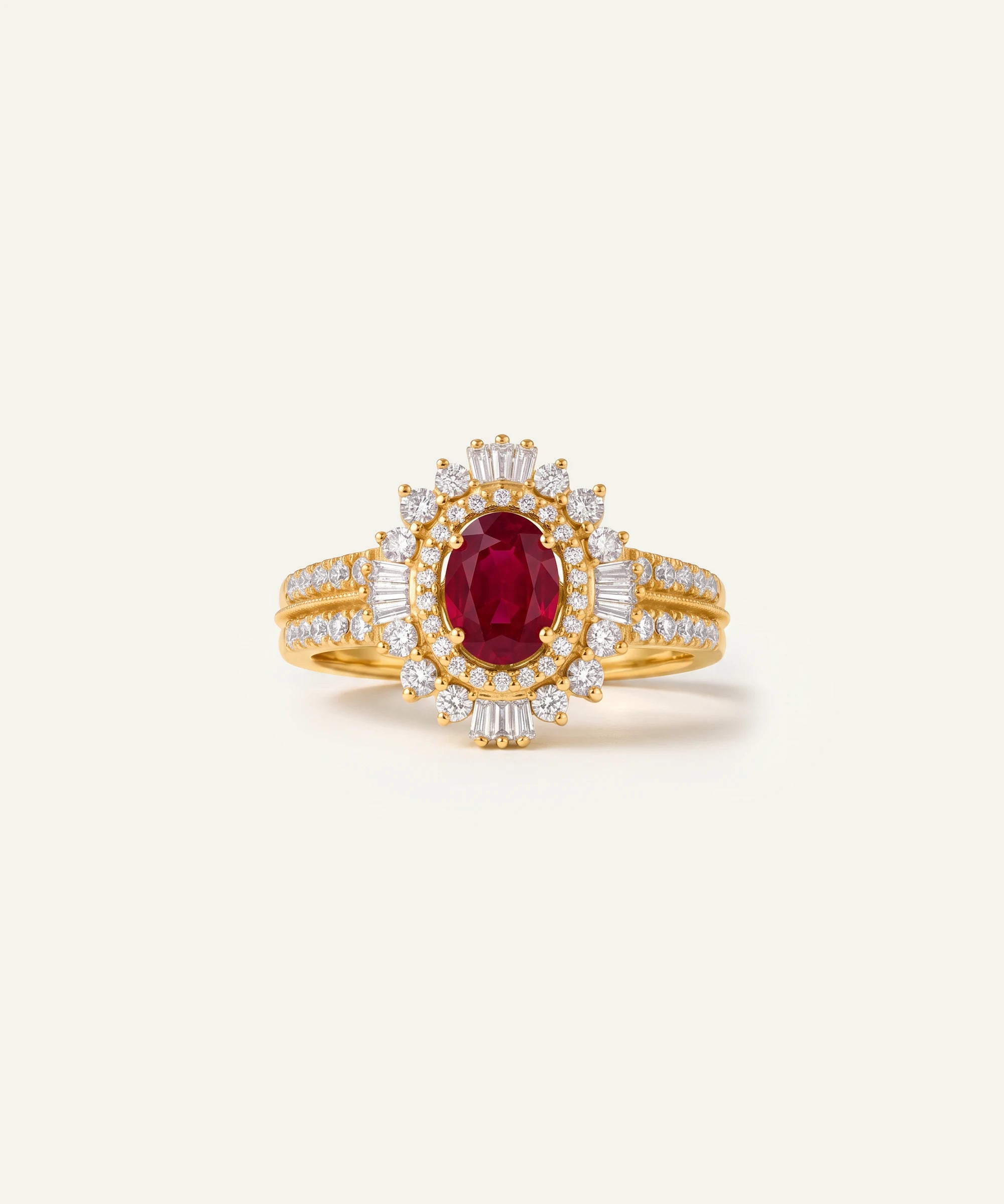 Aanika V. Ruby Diamond Double Halo Ring - 0.50 Ct. T.W.