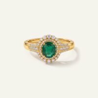 Aanika V. Emerald & Diamond Round Halo Split Shank Ring - 0.75 Ct. T.W.