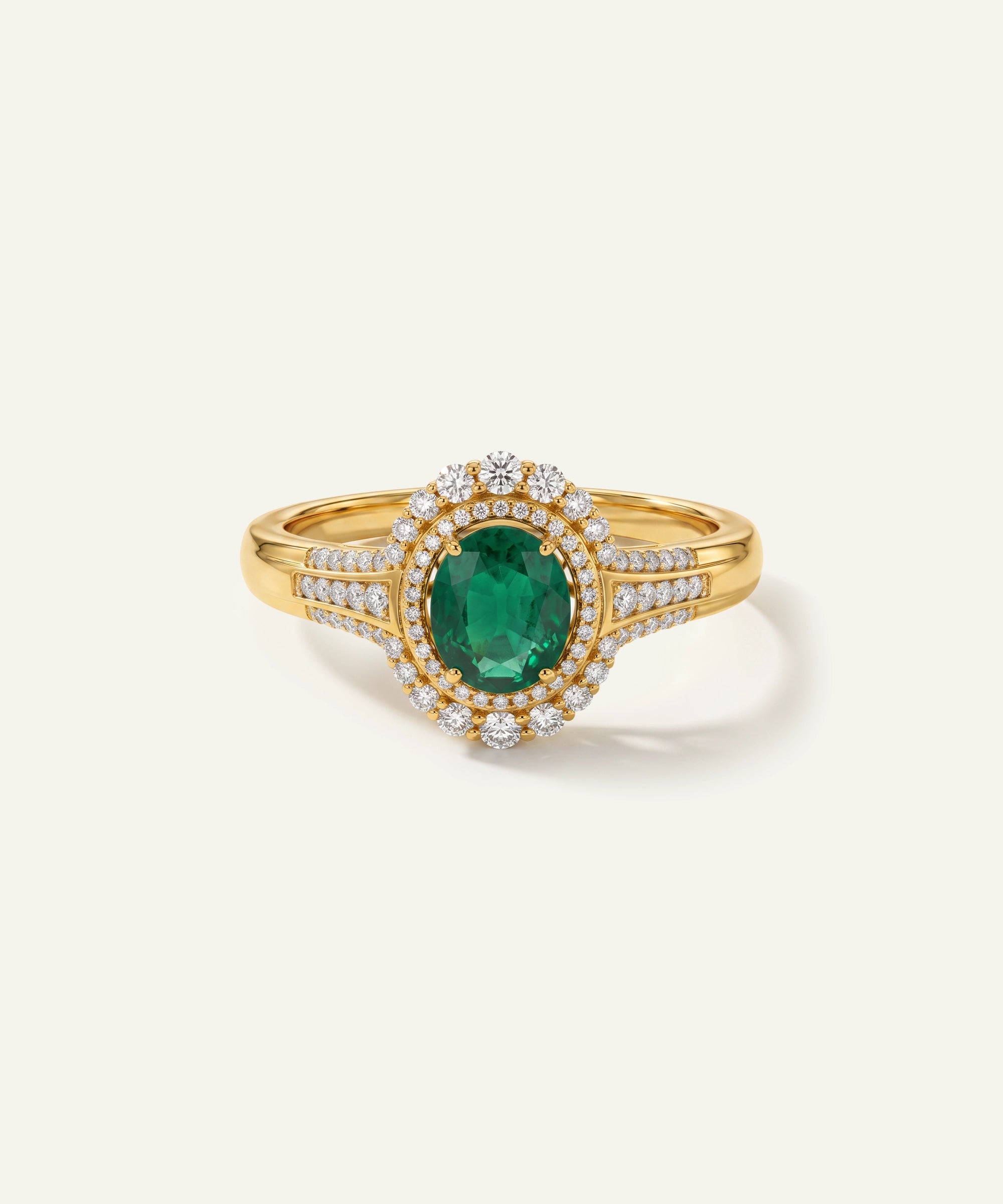 Aanika V. Emerald & Diamond Round Halo Split Shank Ring - 0.75 Ct. T.W.