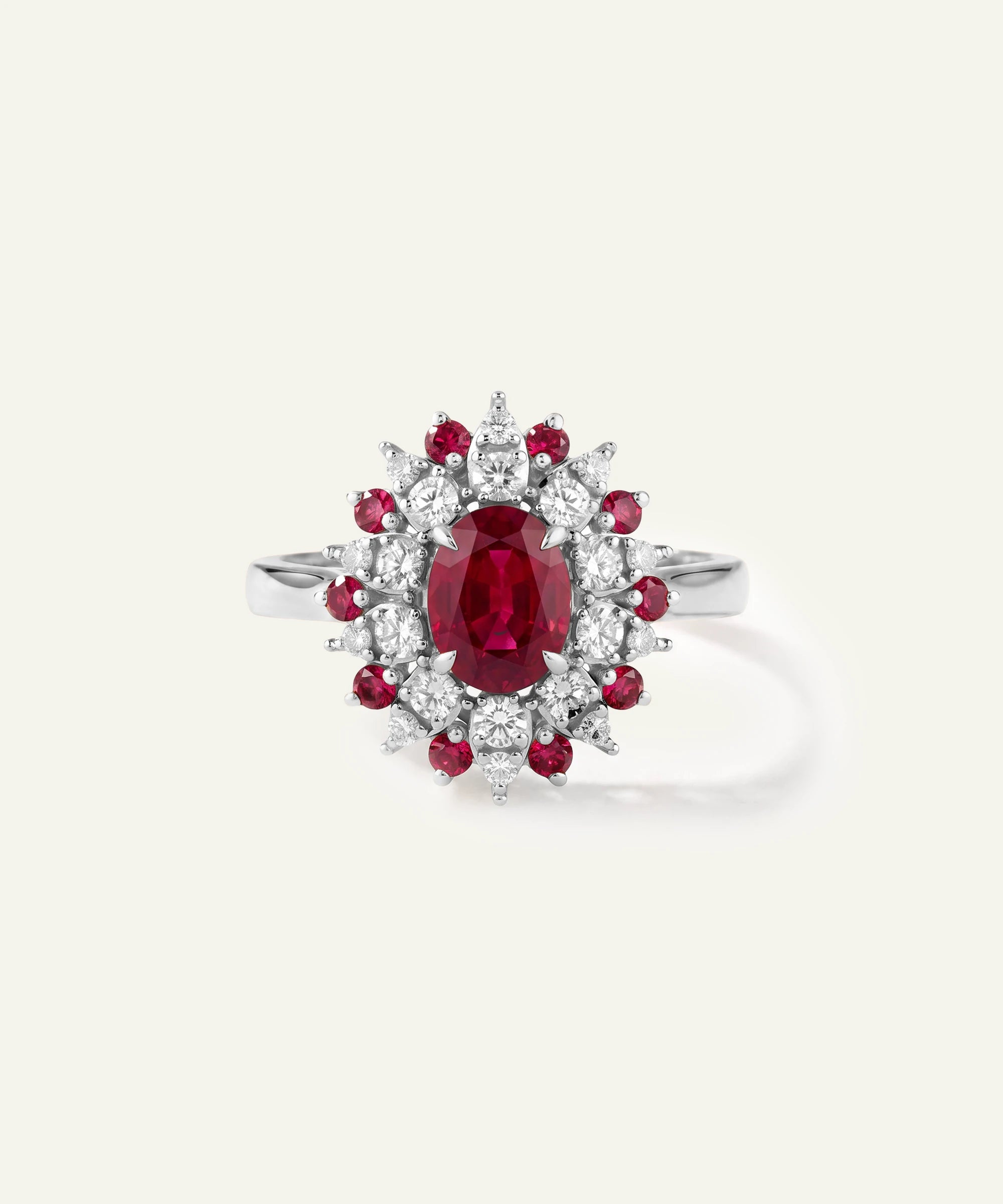 Aanika V. Ruby & Diamond Cluster Halo Ring - 4.10 Ct. T.W.