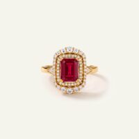 Aanika V. Ruby & Diamond Emerald-Cut Halo Ring - 0.75Ct. T.W.