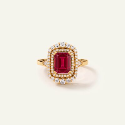 Aanika V. Lab Created Ruby & Diamond Halo Ring - 0.75Ct. T.W.
