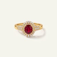 Aanika V. Ruby & Diamond Oval Halo Split Shank Ring -