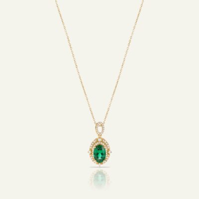 Aanika V. Emerald & Diamond Oval Double Halo Pendant - 1.00 Ct. T.W.