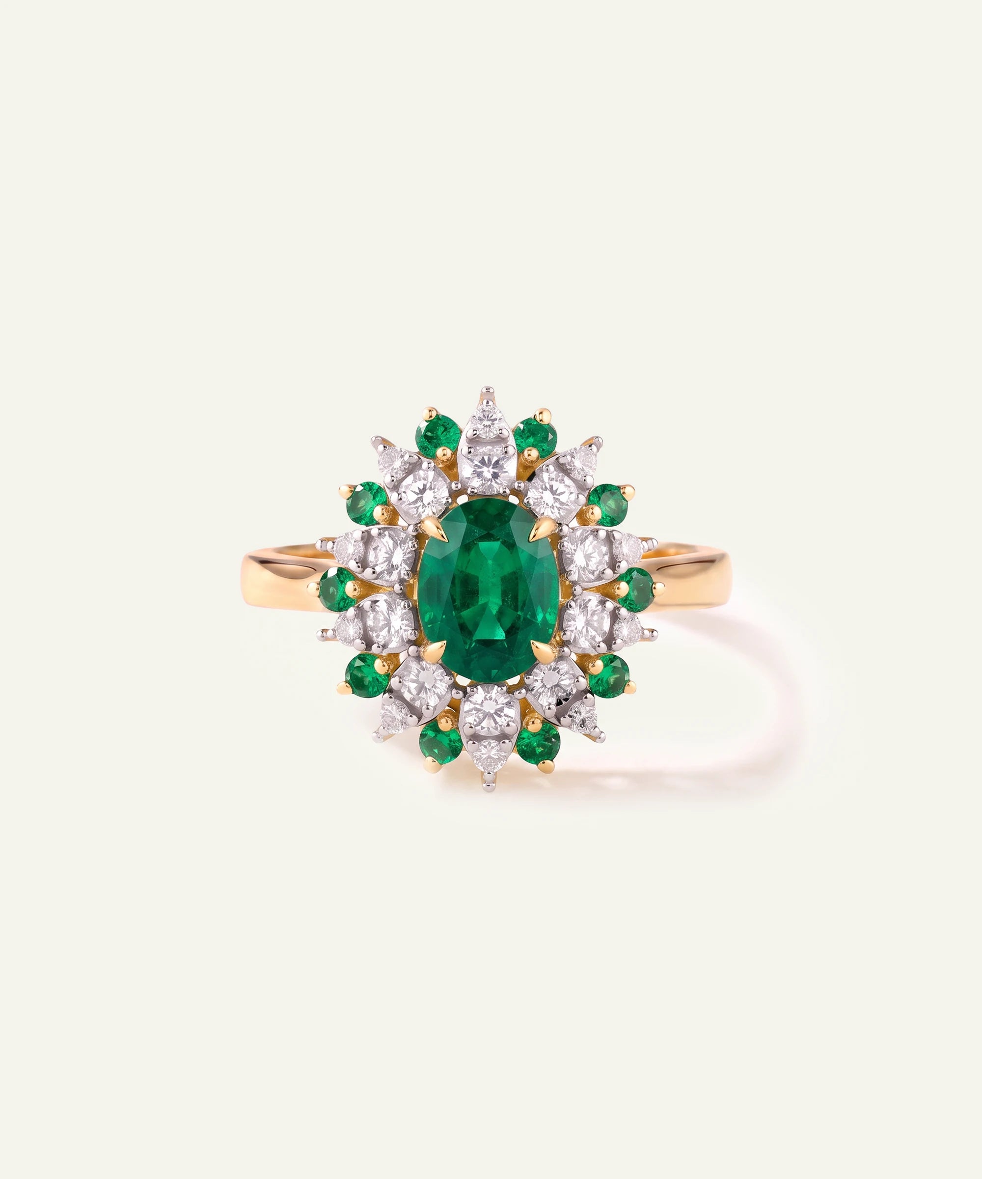 Aanika V. Emerald & Diamond Floral Cluster Halo Ring - 3.05 Ct. T.W.