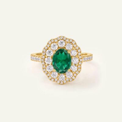Aanika V. Emerald and Diamond Halo Cluster Ring - 2.00 Ct. T.W.