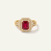 Aanika V. Ruby & Diamond Emerald-Cut Halo Split Shank Ring