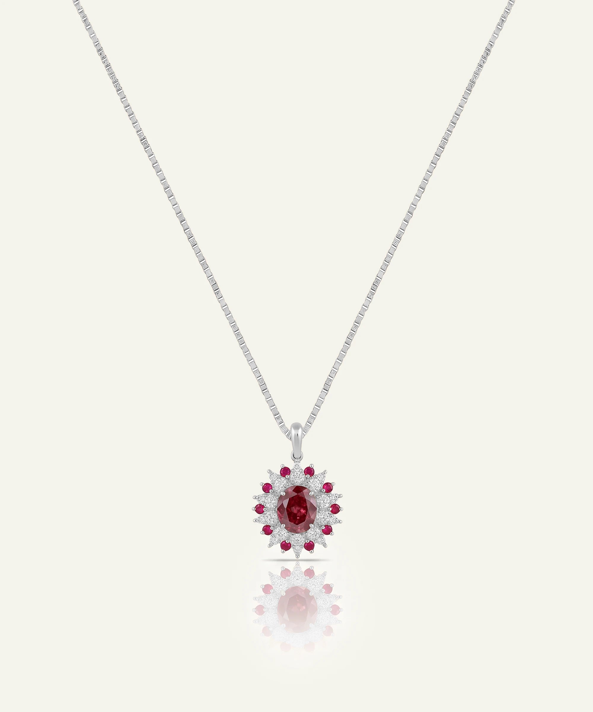 Aanika V. Ruby & Diamond Cluster Halo Pendant - 4.40 Ct. T.W.