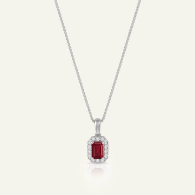Aanika V. Ruby & Lab-grown Diamond Halo Pendant - 0.16 Ct. T.W.